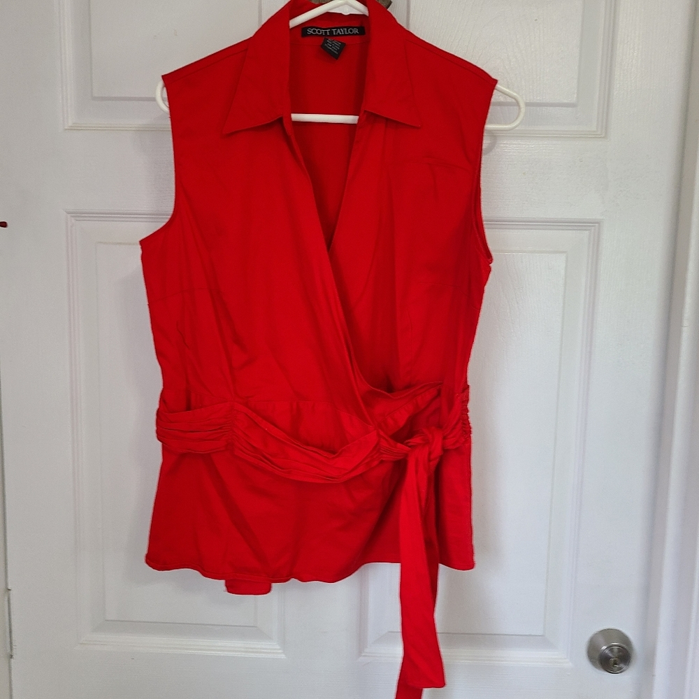 (1061) Scott Taylor Woman's Sleeveless Tunic, Size: XL Color: Red